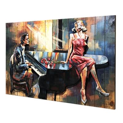 China 100% Handmade Rustic Musical Instruments Painting 3d Art Custom Outdoor Metal Wall Art Decor Modern for sale