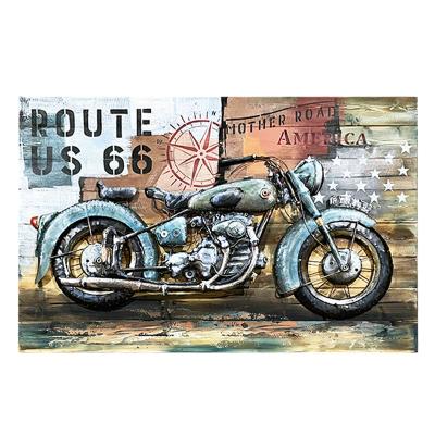 China 100% Handmade High Quality Wooden Picture Motor Hanging Custom Artwork For Home Decor 3D Motorcycle Metal Paintings for sale