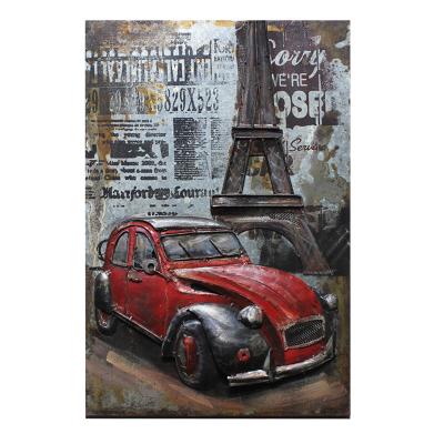 China 100% High Quality Handmade Framed Abstract Wall Painting Eiffel Tower Metal Wall Decor Paintings for sale