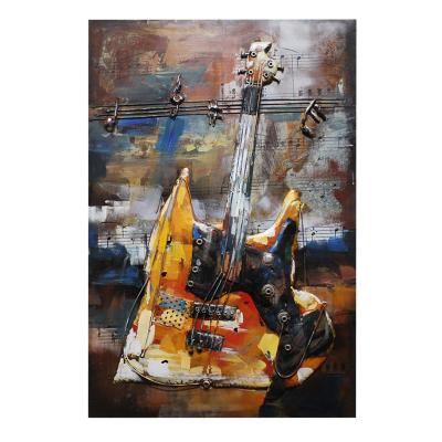 China 100% Handmade Abstract Wall Decor Metal Guitar Style Crystal Porcelain Painting Custom Paintings for sale