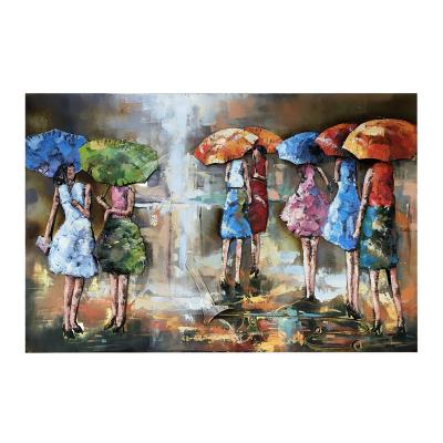 China 100% Handmade Factory Woman Umbrella Metal Wall Deco Custom Made Landscape Oil Paintings for sale