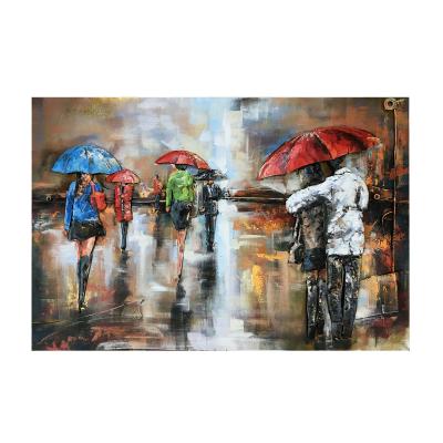 China 100% Handmade Modern Metal Iron Wall Art Umbrella Street View Metal Wall Decor Paintings for sale