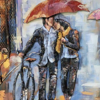 China 100% Handmade Colorful Decorative Couple Paintings Unfade Metal Walls Figure Landscape Painting for sale