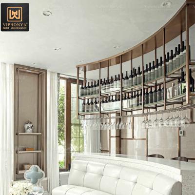 China Home Decor Workable Storage Rack Glass Bottle Wine Rack Display Worktop Countertop Metal Wine Rack For Bar for sale