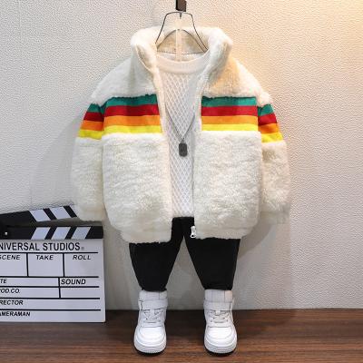 China Wholesale fashion windproof kids clothes rainbow plush kids cover up thickened for outwear for boys for sale