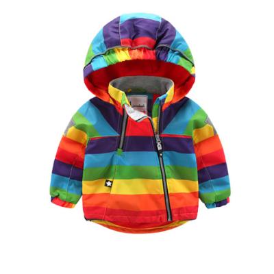 China New Style Winter Plush Children's Hooded Rainbow Coat Kids Clothes Baby Boy Wholesale Wear Windproof for sale