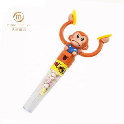 China Best Candy Toy Sweet Promotional Gift Monkey Plastic Sugar Sticks Kids Toy With Cymbals Candy for sale