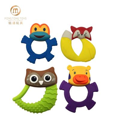 China Different Shape Hand Safety Animal Bell Toys Eco-Friendly Soft Plastic Baby Rattle for sale