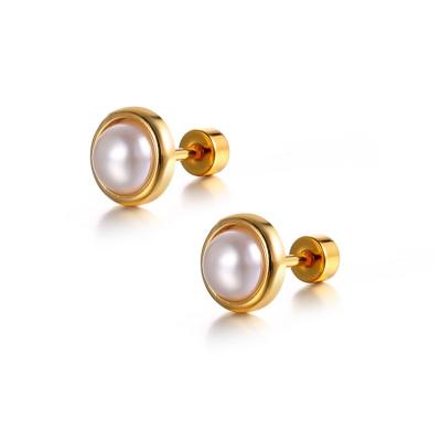 China Hiphop Female Gift Studs Girl Earrings Retro Small Bead 18k Gold Titanium Steel Stud Earrings for sale