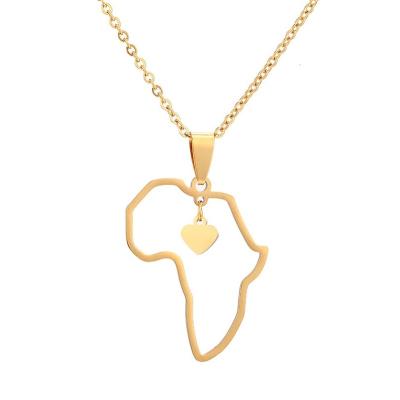 China Stainless Steel CLASSIC Africa Map Pendant Necklaces Gold Color Map Of Heart African Jewelry for sale