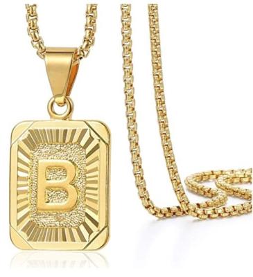 China CLASSIC 26 Square Initial Letter Gold Plated Capital Charm Pendant Necklace For Women Mens Box 18-22inch Steel Chain for sale