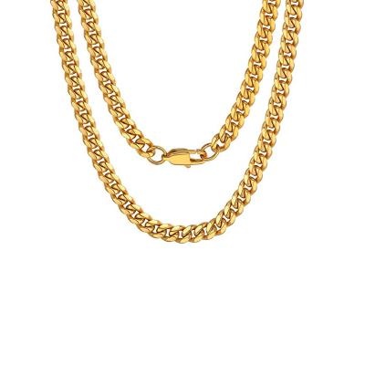 China CLASSIC Men's Chunky Cuban Chain Necklace Custom 6/9/14mm Width 18/20/22/24/26/28/30inch Available Gold Plated Stainless Steel Chain for sale