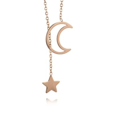 China CLASSIC Sweater Chain Girl Rose Gold Stainless Steel Star Moon Lasso Necklace for sale