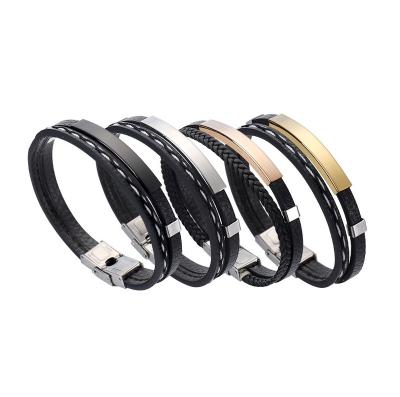 China New Arrival Stainless Steel Cuff Bracelets Handmade Smart Bracelets Men's Leather Bracelet for sale