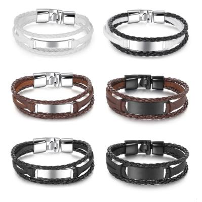 China CLASSIC Bulk Custom Engraved Multilayer Leather Bracelet For Men for sale