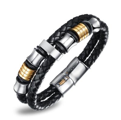 China New arrival BUTEEE CLASSIC men's classic genuine leather bracelet braided two layers of bracelet for men for sale