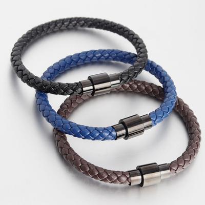 China Wholesale 5mm CLASSIC Silver Clasp Braided Real Leather Bracelet For Men for sale