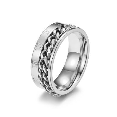 China Sun Source Jewelry Hot Amazon Jewelry Spinner Cool Band Spinner Ring Biker Grooved Edge Wedding Spinner Stainless Steel Moving Chain Ring Women Men for sale