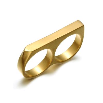 China Simple Punk Sun Source Jewelry Personality Stainless Steel Gold Plating Double Two Ring for sale