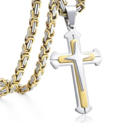 China CLASSIC Custom Wholesale 18K Gold Plated With Two Layer 316L Stainless Steel Silver Cross Necklace for sale