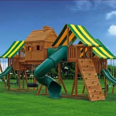 China 1-3 Slide Outdoor Wooden Kids Playground Set Wooden Playground for sale