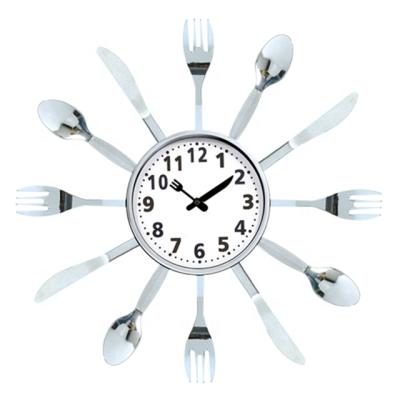 China New Design Spoon Knife Fork Knife Home Decor Creative Gift 3D Design Plastic Kitchen Wall Clock for sale