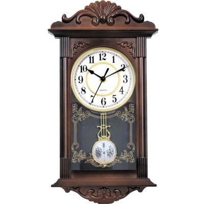 China Retro Pendulum Home Style Plastic Wall Clock Antique Decorative Wooden European Hot Sale Gift for sale