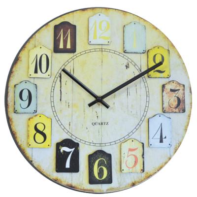 China Cartoon 12 Inch European Antique Retro Home Decoration MDF Rustic Wall Clock for sale