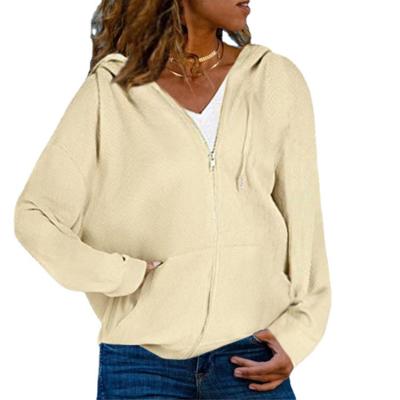 China 2022 New Women Breathable Coat Pocket Zipper Solid Color Loose Hooded Sweater Cardigan Coat for sale