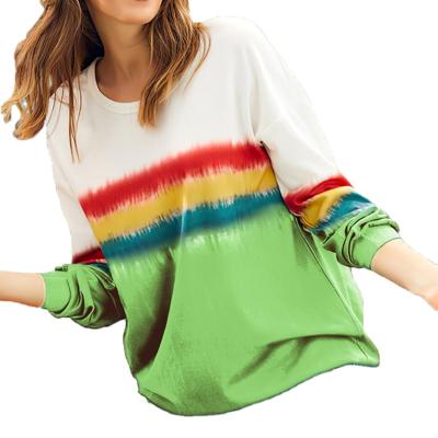 China Fashion Contrast Design Anti-pilling Neck Color Block Long Sleeve Sweater Loose Round T-Shirt for sale