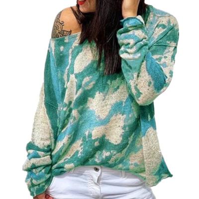 China Amazon Fashion Crew Neck Loose Tie Dye Anti-pilling Long Sleeve Knit Long Sleeve T-Shirt for sale