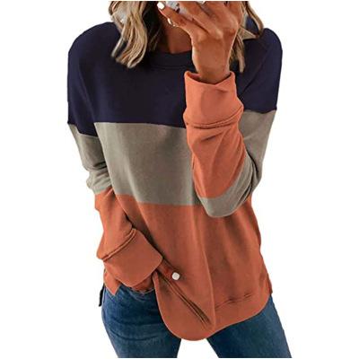 China Anti-pilling Graphic Trendy Ladies Contrast Color Round Neck Colorblock Casual Tricolor Long Sleeve Hoodie for sale