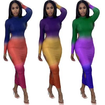 China 2022 New Anti-wrinkle Ladies Casual Colorful Dress Breathable Long Sleeve Dress Party Casual Dress for sale