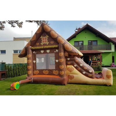 China Inflatable House Kids Adults Inflatable PVC Tarpauline GINGERBREAD Heart Bounce Combo With Slide for sale