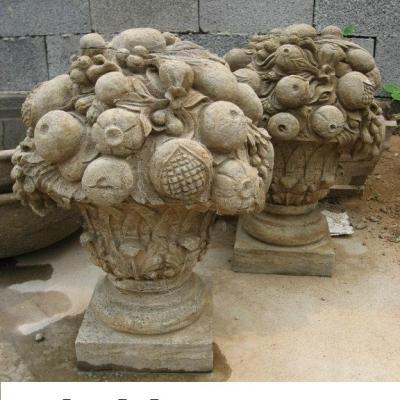 China Outdoor decoration garden natural stone flower pot, marble basket, marble decoration for sale