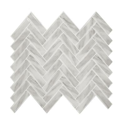 China 12*12inch Natural And Durable Dark White Herringbone Marble Mosaic Tiles 3D Backsplash Self Adhesive Decoration For Interior Walls for sale