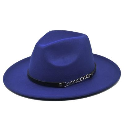 China The European and American Panama hat European and American style new jazz decoration belt top hat woolen hatWide-brimmed fedoraWide-brimmed felt hat for sale