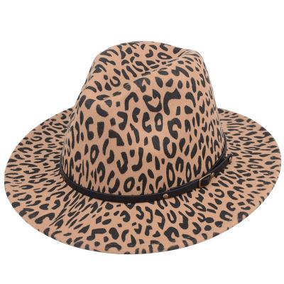 China The new European and American style leopard print top hat brim jazz belt wool Panama hat large flat-brimmed top hat for sale