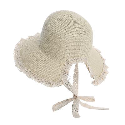 China 2021 Simple Sun Protection Picture Summer Sun Hat Lace Ribbon Ponytail Beach Breathable Straw Hat for sale