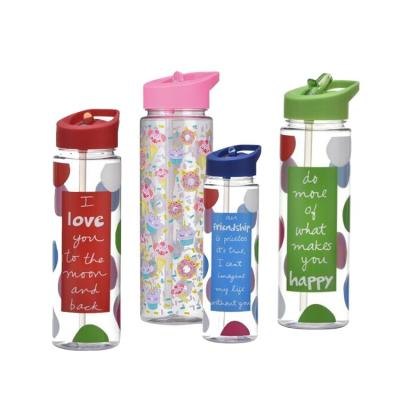 China Sustainable Hot Selling Pure And Fresh Tumbler Cute Pattern Color Plastic Transparent Water Bottle for sale