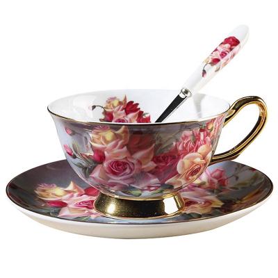 China Viable British Lightweight Luxury Bone China Rose Coffee Cup And Saucer Set Household Milk Cup Office Coffee Cup Mug Set Gift Box Wholesale for sale