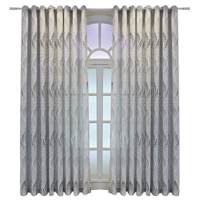 China Wholesale Minimalist Gray Leaf Print Curtain Yarn Living Room Bedroom Balcony Heat Insulation Sunscreen Curtain Wholesale for sale