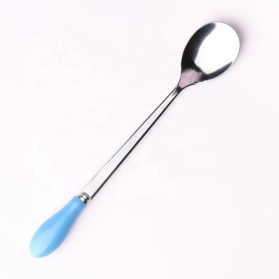 China Viable Creative Long Handle Stainless Steel Spoon Spoon Cute Small Fork Color Ceramic Coffee Simple Stirring Stirrer for sale