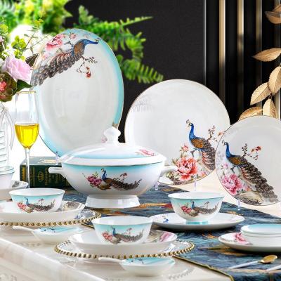 China Sustainable Dinnerware Set Bowls Dishes Set Wholesale 60 Heads Painted Gold Jingdezhen Tableware Household Bone China Luxury Dinnerware Bowls for sale