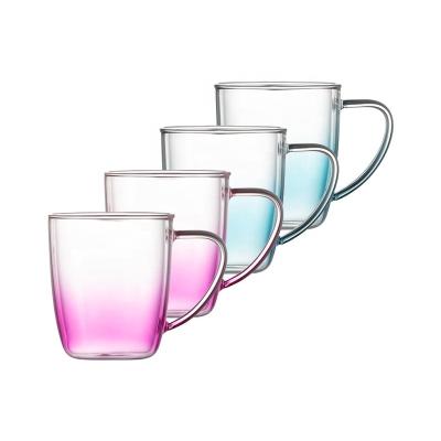 China WITH LID 2022 Hot Sale Creative Gradient Color Single Layer Water Tumblers Set Creative Glass Mug Tea Cup Coffee Mug Gift Box Mug Home for sale