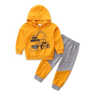 China Fall casual wholesale excavator patchwork kids graphic sports clothes fashion boys outfit sets for sale