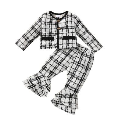 China Designer Breathable Wholesale Infant Baby Plaid Clothing Two Piece Sets Ruffle Panty Girls Fall Outfit Sets for sale