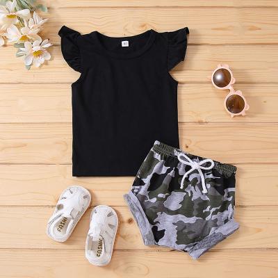 China RTS Cotton Fabric Summer Floating Breathable Short Sleeve T-shirt Undo Two Piece Infant Baby Clothing Sets for sale