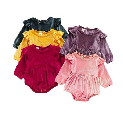 China Newborn Baby Rompers Winter Fashion RTS Fluttering Amazon Jumpsuit Kids Clothes Long Sleeve Velvet Babies Rompers for sale