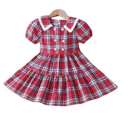 China Casual Outfits 2021 New Arrival Cotton Breathable Plaid High Quality Plaid Fashion Twirl Short Sleeve Toddler Girls Short Outfits for sale